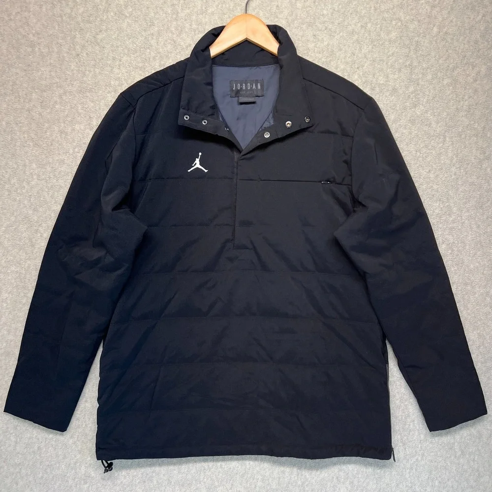 Air Jordan Mens Quilted Jacket Long Sleeve Black 1/2 Snap‎ Pullover Sport L